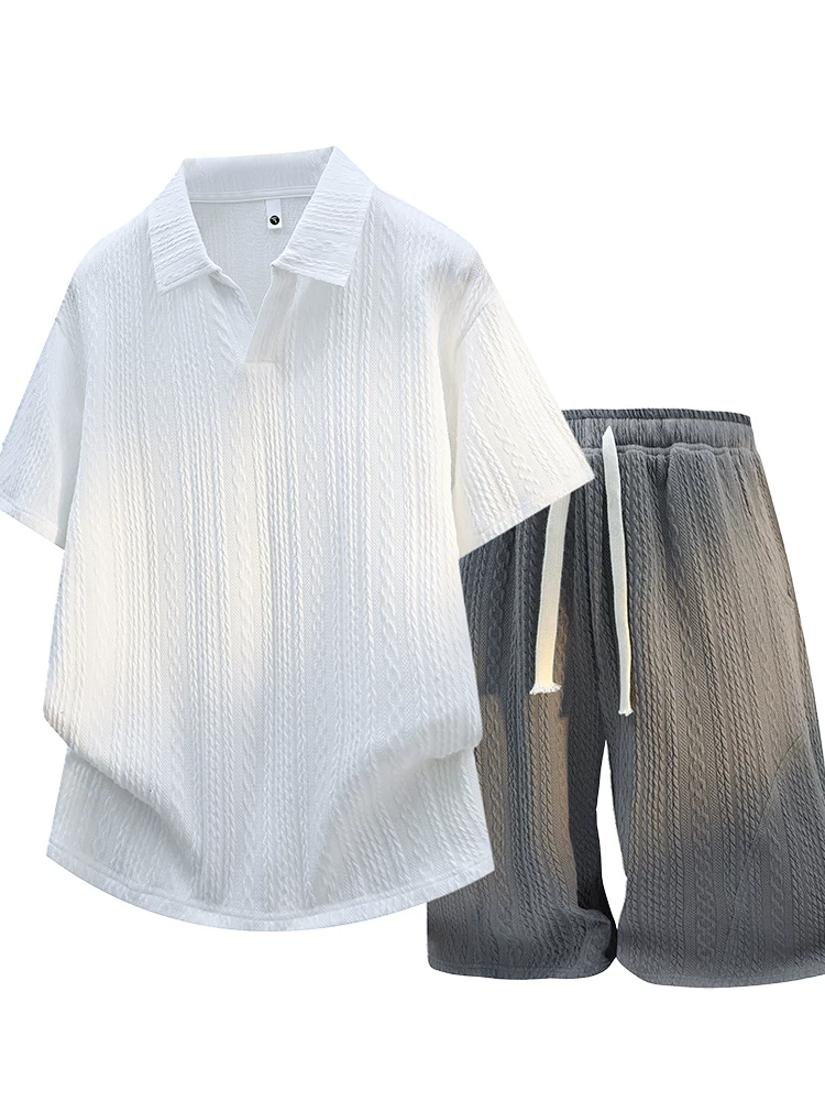 Bộ đồ nam Jeanswest kiểu Mỹ họa tiết tai lúa mì, áo ngắn tay, thiết kế mùa hè cao cấp, rộng rãi, thời trang, thoáng khí, gồm hai món.