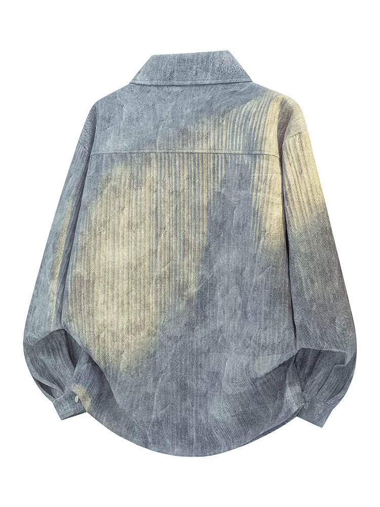Áo sơ mi denim nhuộm màu cổ điển Jeanswest dành cho nam, áo khoác thường ngày rộng rãi hợp thời trang phong cách Mỹ cao cấp mùa xuân thu.