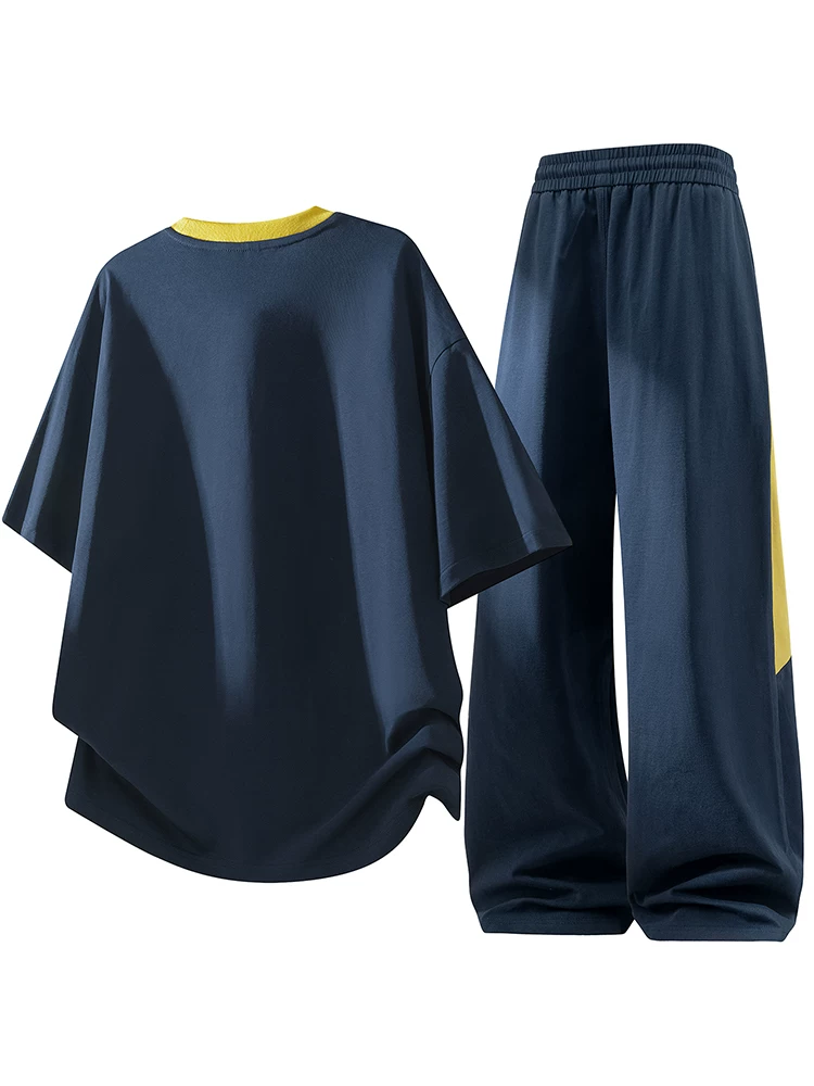 Bộ đồ thể thao thời trang kiểu Mỹ Jeanswest dành cho nam, thiết kế mùa hè rộng rãi, thoáng khí, áo ngắn tay quần dài hai mảnh.