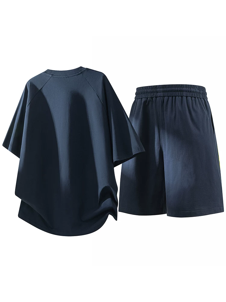 Bộ đồ ngắn tay cổ tròn sọc kẻ sọc dành cho nam của Jeanswest, bộ đồ hai mảnh thể thao rộng rãi thoáng khí cao cấp mùa hè dành cho nam.
