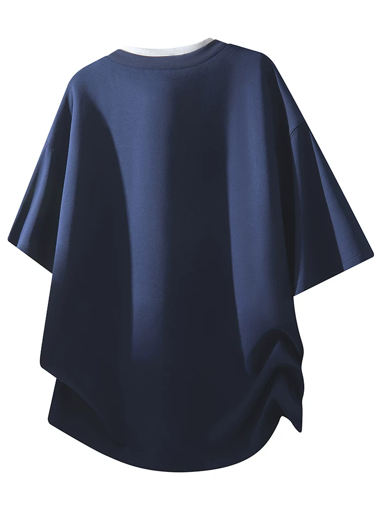 Áo thun cổ tròn phối màu hai mảnh phong cách thường ngày của Jeanswest dành cho nam, kiểu dáng rộng rãi mùa hè, cảm giác cao cấp, thoáng khí, tay ngắn thân thiện với làn da.