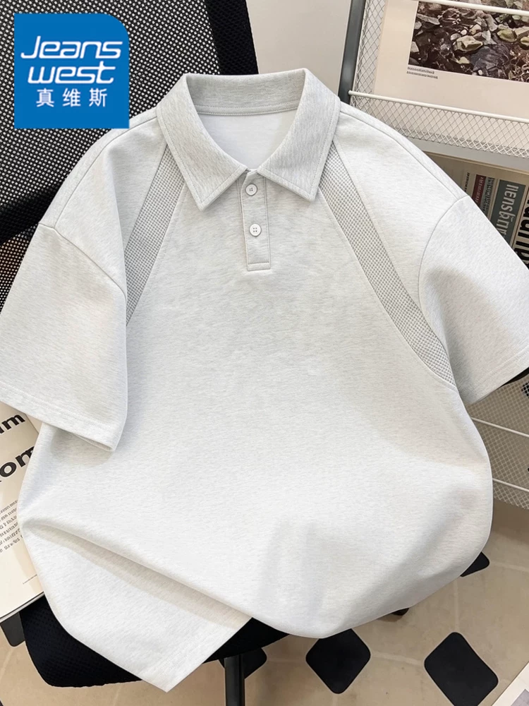 Áo sơ mi POLO dáng rộng, chất liệu thoáng khí, màu trơn, kiểu dáng thời trang cao cấp dành cho nam của thương hiệu Jeanswest, mùa hè.