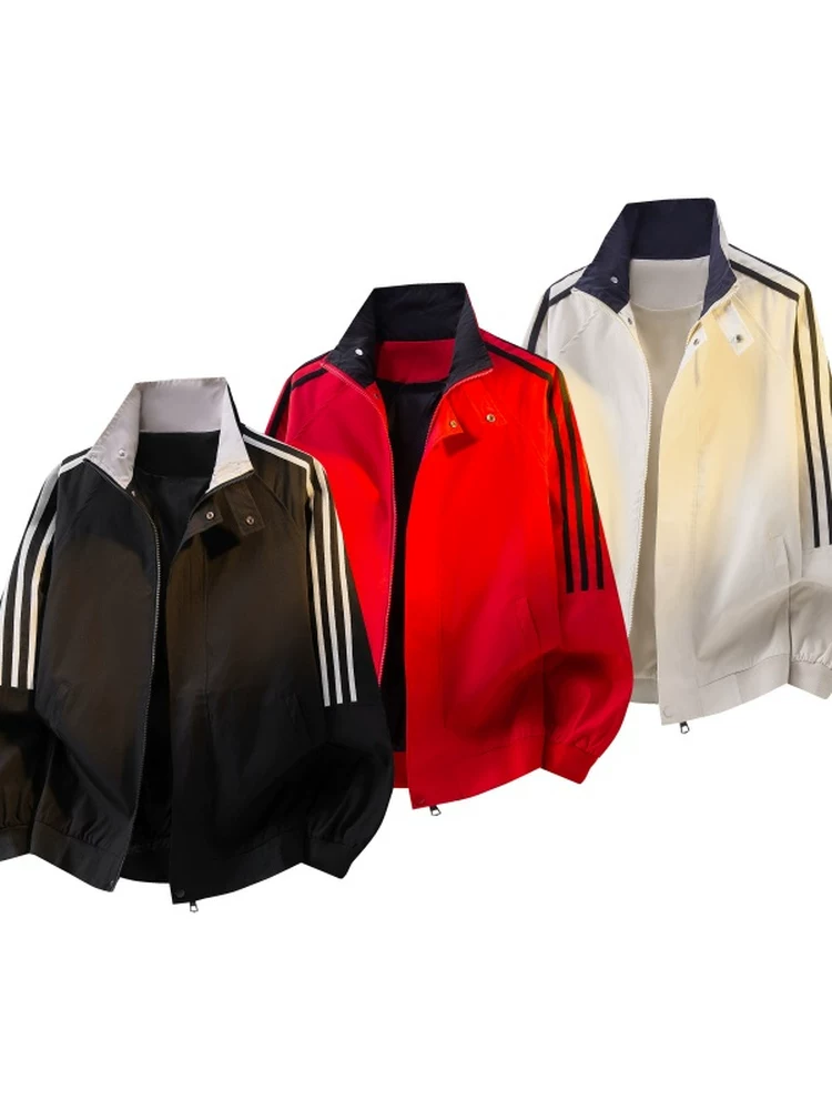 Áo khoác kẻ sọc cổ đứng thể thao retro mới của Jeanswest 2026 dành cho nam, áo khoác thời trang xu hướng mùa xuân thu, kiểu dáng rộng rãi, thoải mái.