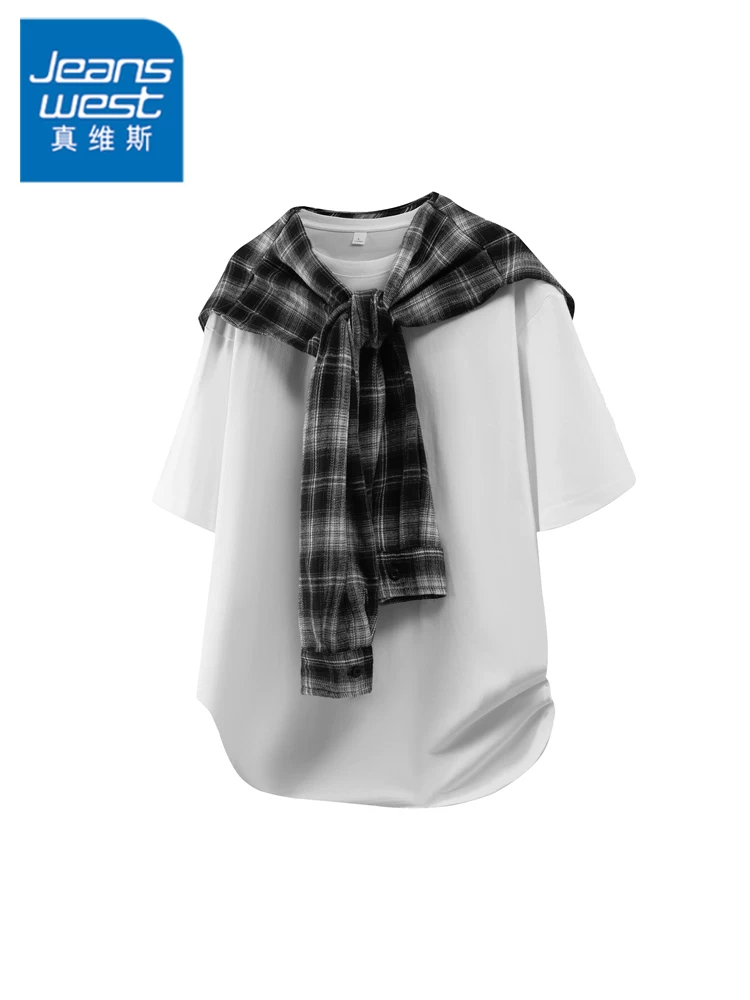 Áo thun kẻ sọc kiểu Mỹ của Jeanswest dành cho nam, dáng rộng mùa hè, thương hiệu thời trang cao cấp, thoáng khí, thân thiện với làn da, tay ngắn thông thường.