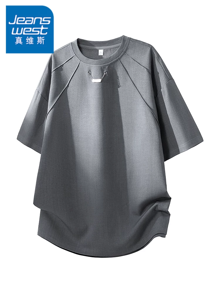 Áo thun nam cổ tròn màu trơn của Jeanswest, mùa xuân hè, thương hiệu thời trang cao cấp, tay ngắn rộng rãi, thoáng khí, thân thiện với làn da.