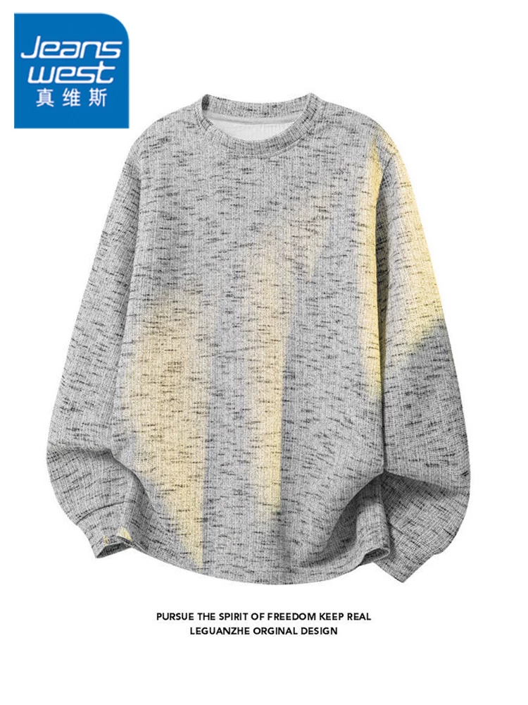 Áo nỉ cổ tròn nhuộm tie-dye phong cách retro Mỹ của Jeanswest dành cho nam, kiểu mới xuân thu 2026, áo thời trang cao cấp.