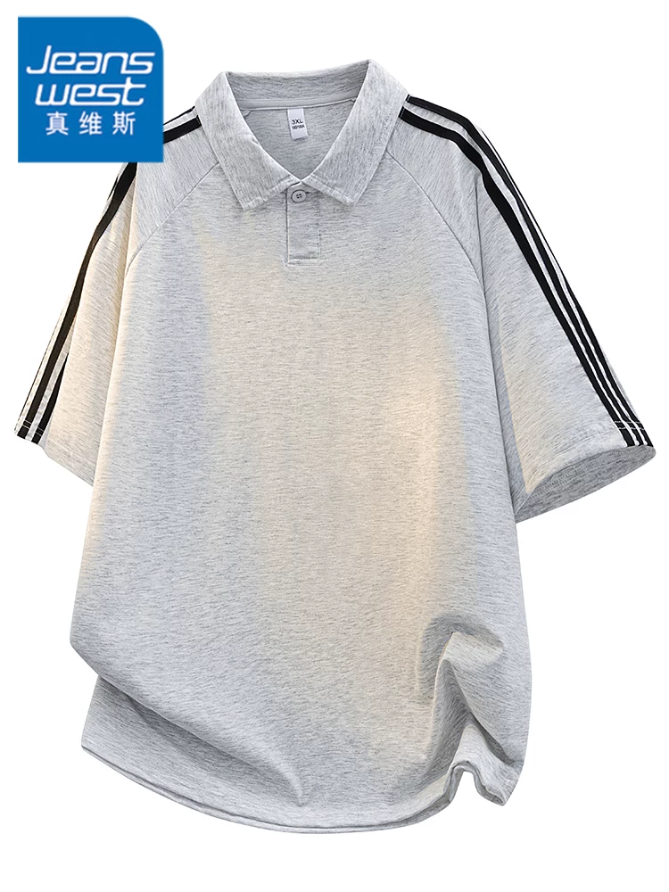 Áo thun polo ba sọc kiểu Mỹ của Jeanswest dành cho nam, áo thun ngắn tay thoáng khí, rộng rãi, phong cách cao cấp mùa hè.