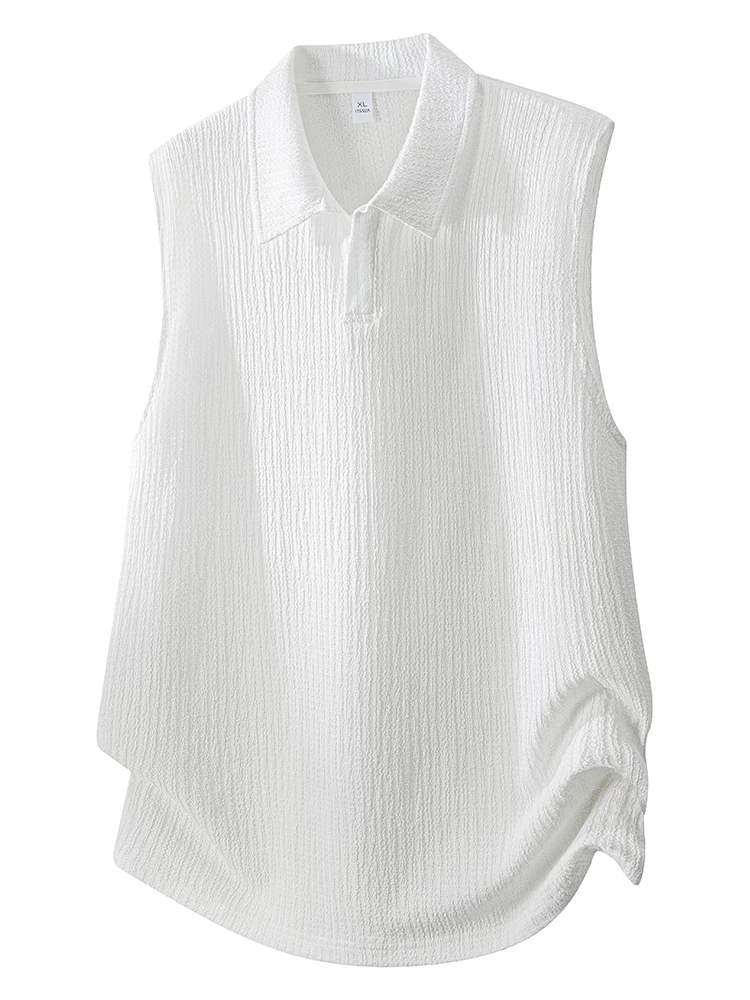 Áo thun không tay cao cấp có cổ của Jeanswest dành cho nam, áo thun màu đen thời trang rộng rãi thoáng khí mùa xuân hè.