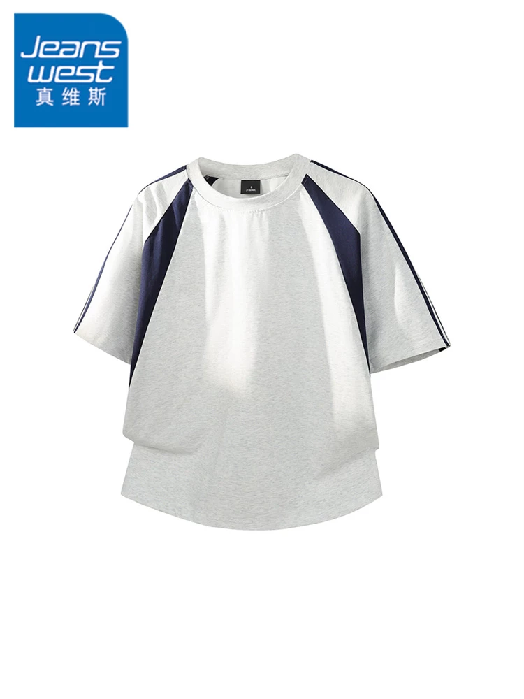 Áo thun nam Jeanswest kiểu Mỹ phối màu, 100% cotton nguyên chất, mẫu mới hè 2026, cao cấp, thoáng khí, tay ngắn.
