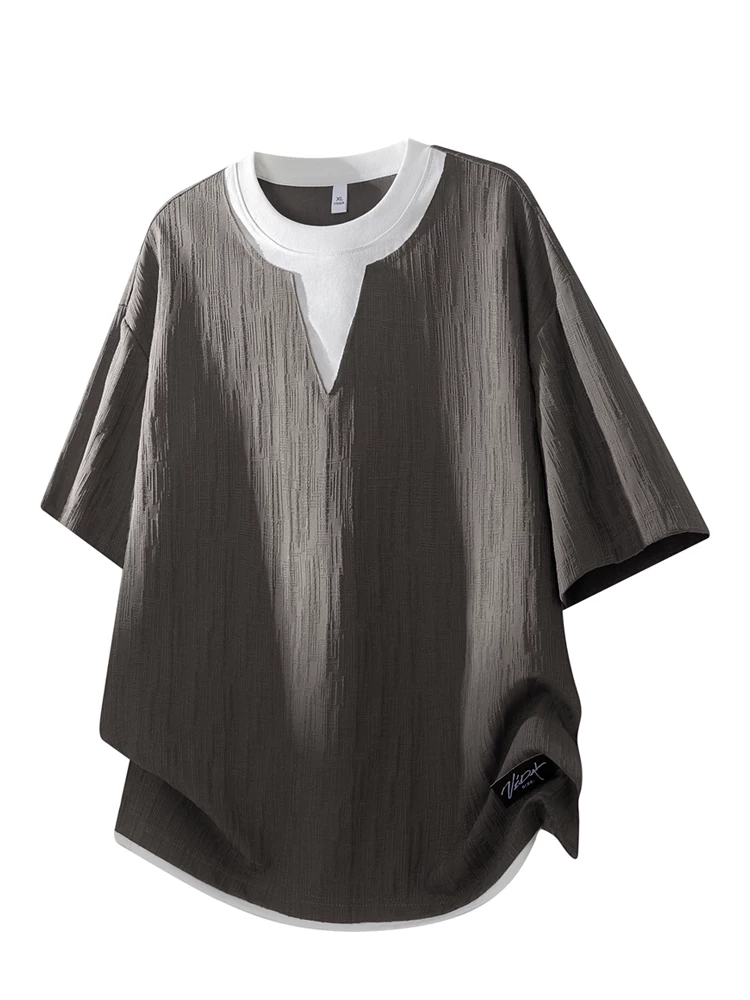 Áo thun cổ tròn giả hai mảnh phong cách Mỹ của Jeanswest dành cho nam, thương hiệu thời trang cao cấp mùa hè, tay ngắn rộng rãi, thoáng khí.