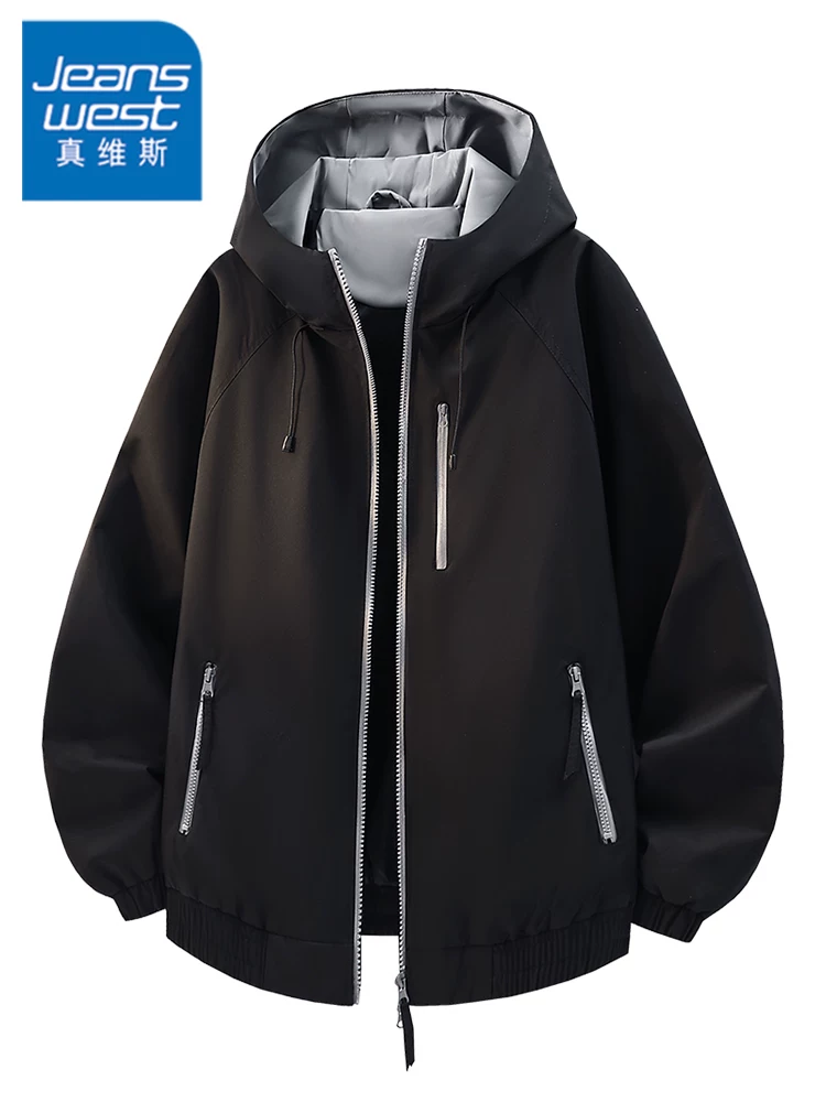 Áo khoác có mũ trùm đầu màu sắc phối hợp phong cách Mỹ của Jeanswest dành cho nam, mùa xuân và mùa thu, áo khoác thời trang cao cấp, rộng rãi, hợp thời trang, thương hiệu thời trang.