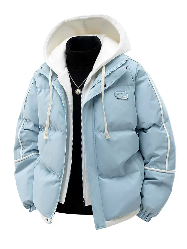 Áo khoác cotton đen Jeanswest dành cho nam, áo khoác mùa đông thiết kế giả hai lớp, quần áo cotton giữ ấm chống lạnh cho nam.