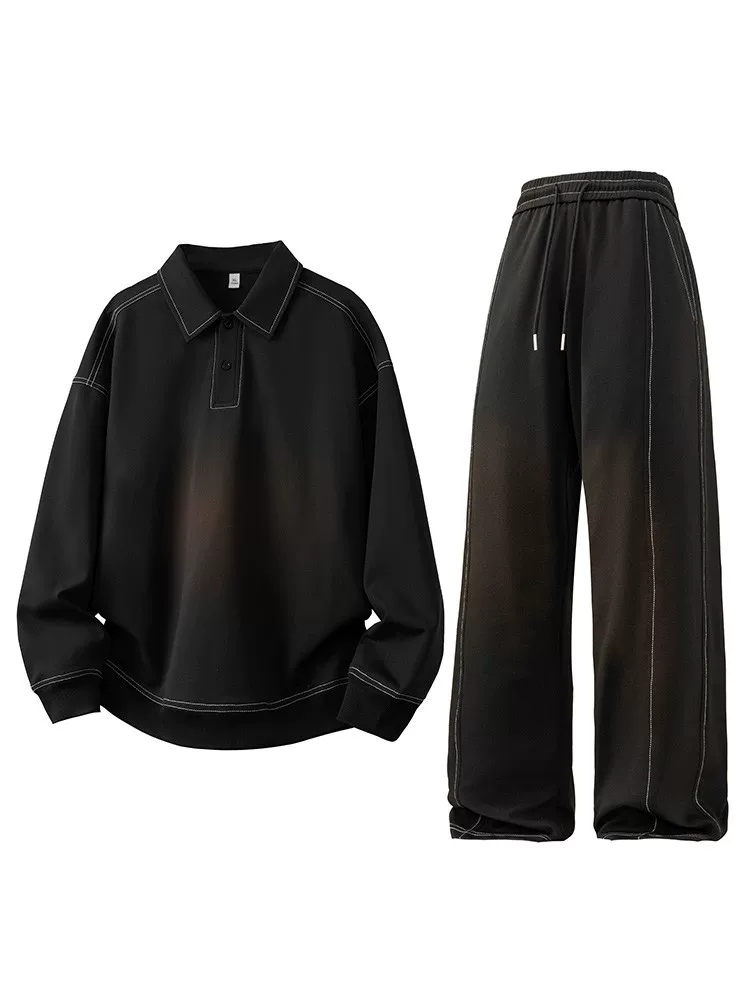 Bộ đồ thường ngày Jeanswest mùa xuân thu, áo sweatshirt cổ trụ, quần ống thẳng, thiết kế đa năng, hợp thời trang, bộ hai món.