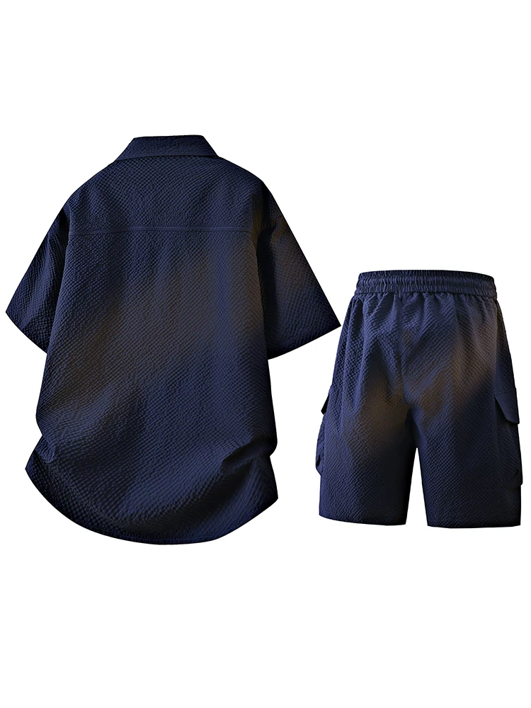Bộ vest thời trang Jeanswest chất liệu vải gạc bong bóng dành cho nam, mẫu mới hè 2025, gồm hai món, áo sơ mi ngắn tay thoáng khí, bộ đầy đủ.