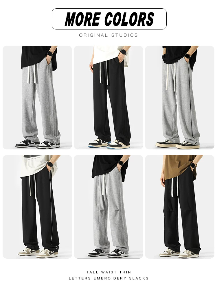 Quần dài kẻ sọc kiểu Mỹ màu xám mới của Jeanswest 2026 dành cho nam, chất liệu mỏng, dáng thẳng, rộng ống, có dây rút, thích hợp cho mùa hè.