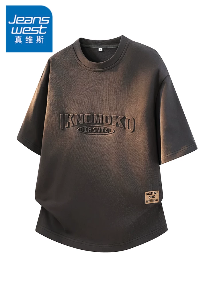 Áo thun dáng rộng màu trơn phong cách Mỹ của Jeanswest dành cho nam, áo thun ngắn tay thoáng khí, thân thiện với làn da, thương hiệu thời trang cao cấp mùa hè.