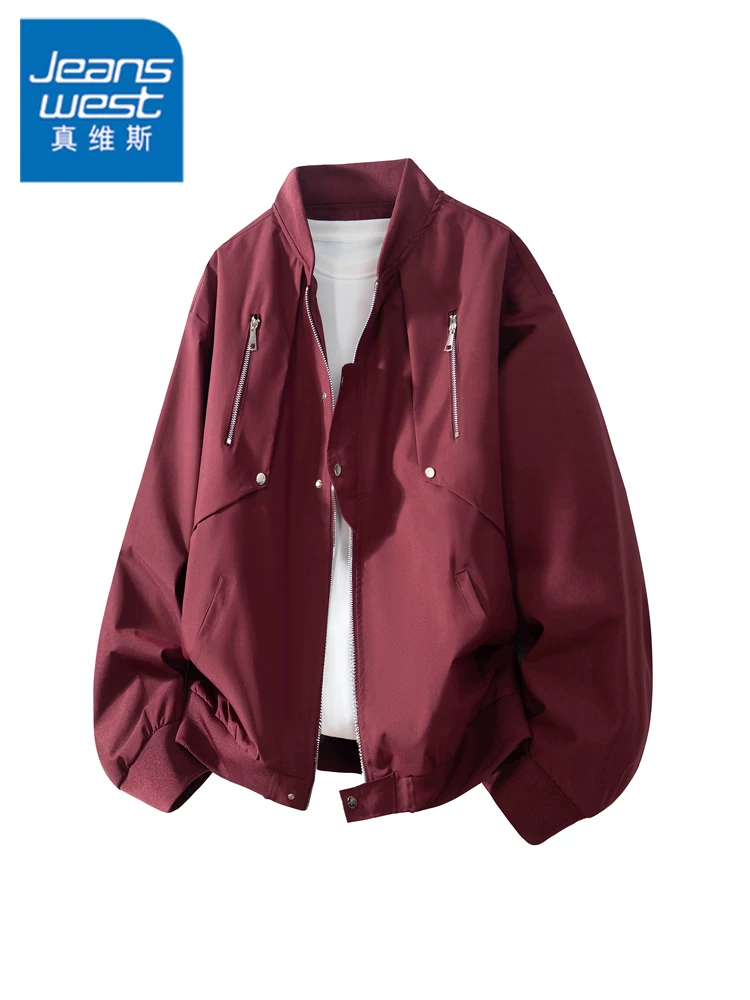 Áo khoác cổ bóng chày kiểu Mỹ của Jeanswest dành cho nam, mùa xuân thu, cao cấp, sành điệu, dáng rộng, đa năng.