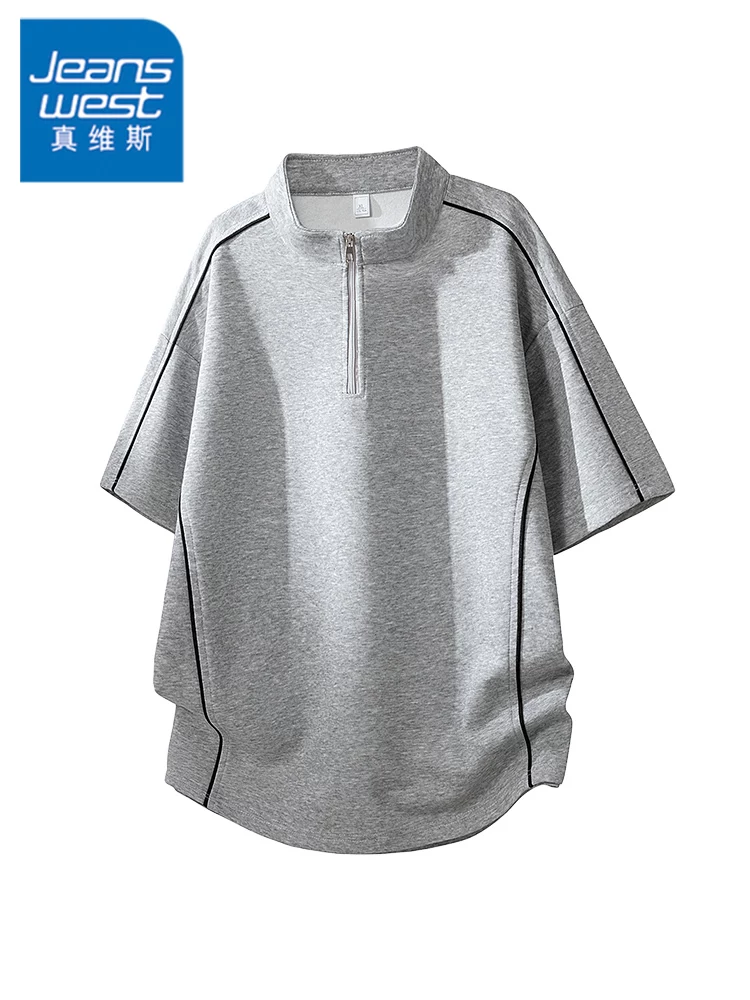 Áo thun nam tay lửng cổ tròn kiểu Mỹ của Jeanswest, áo thun dáng rộng thoáng khí, hợp thời trang mùa xuân hè.