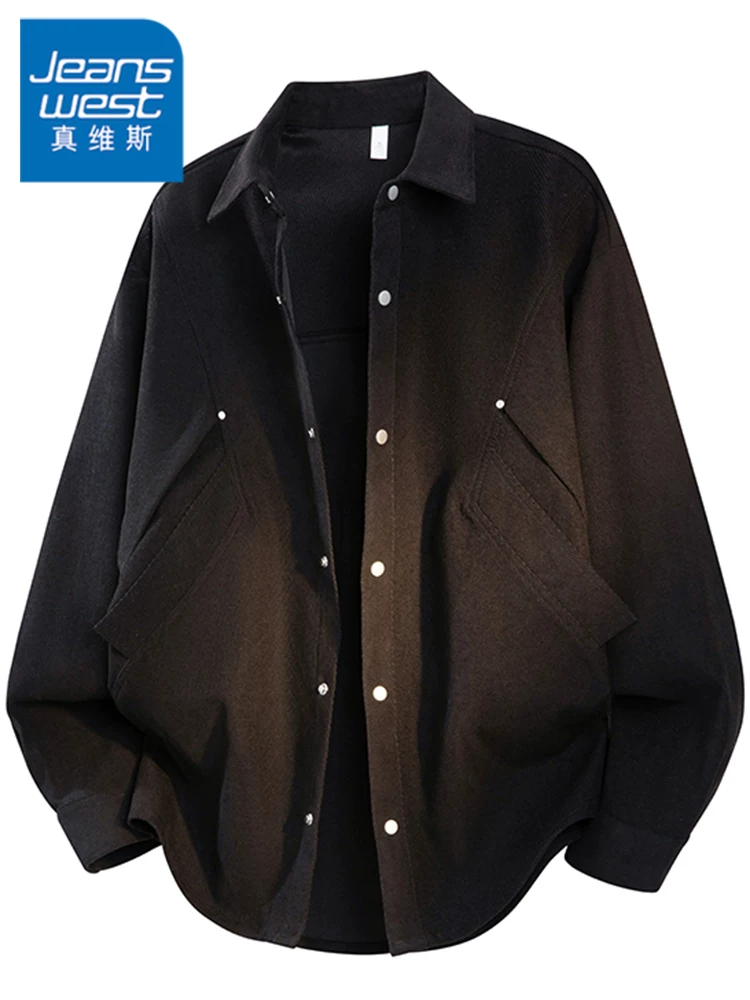 Áo sơ mi công sở cao cấp có ve áo của Jeanswest dành cho nam, áo khoác đa năng dáng rộng phong cách Mỹ hợp thời trang mùa xuân thu.