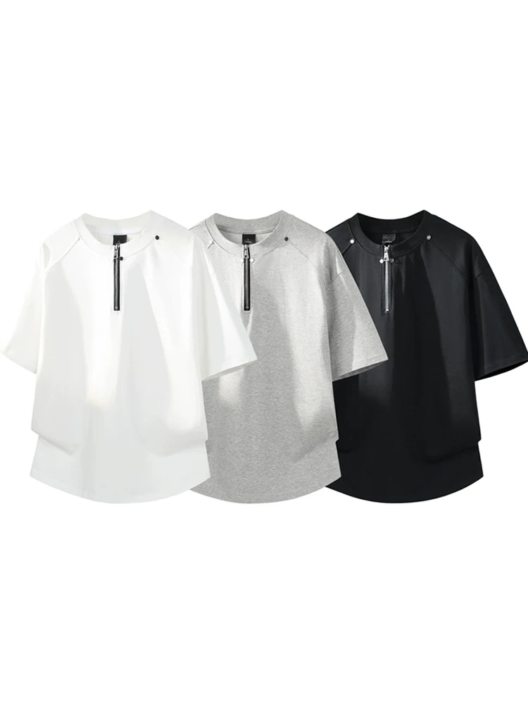 Áo thun nam Jeanswest kiểu Mỹ 100% cotton nguyên chất, nửa khóa kéo, dáng rộng mùa hè, thương hiệu thời trang cao cấp, tay ngắn thoáng khí.