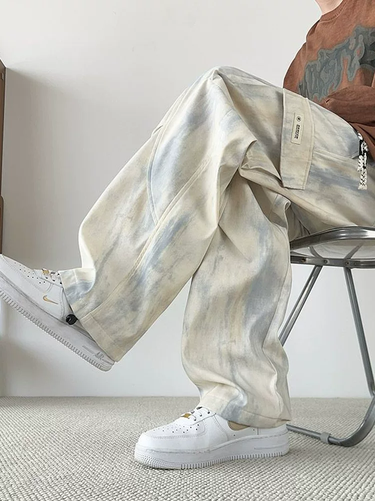 Quần dài nam kiểu Mỹ nhuộm tie-dye của Jeanswest, quần dài ống rộng dáng rộng đa năng mùa thu.