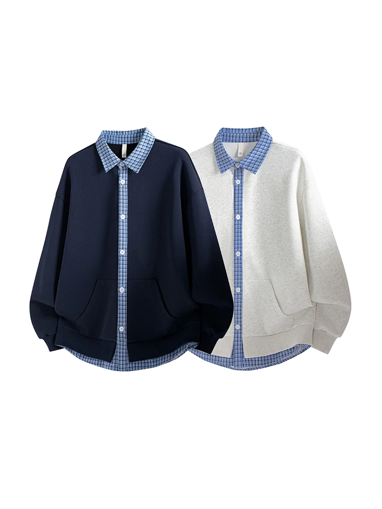 Áo khoác cardigan giả hai mảnh phối màu phong cách Mỹ của Jeanswest dành cho nam, mùa xuân thu, áo khoác dáng rộng thương hiệu thời thượng cao cấp.