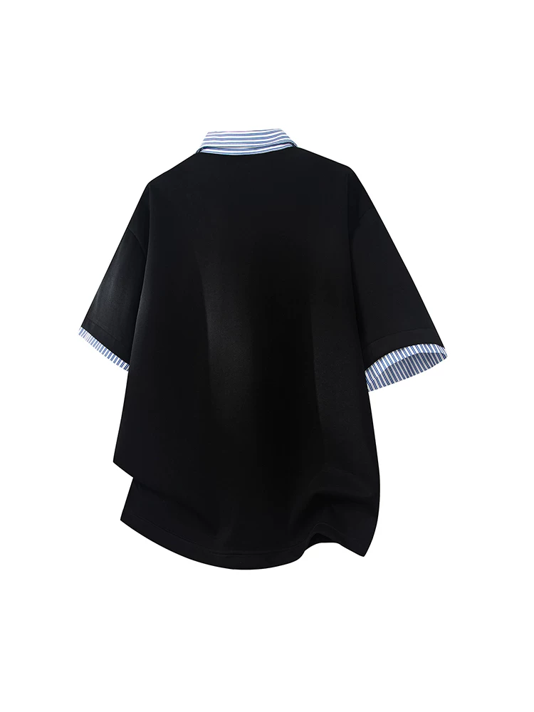 Áo polo kẻ sọc giả hai lớp phong cách Mỹ của Jeanswest dành cho nam, thương hiệu thời thượng, dáng rộng, thoải mái, thoáng khí, thân thiện với làn da.