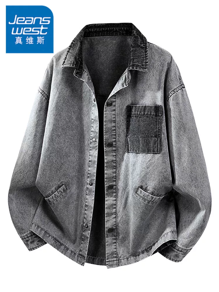 Áo khoác denim kiểu Mỹ cổ điển của Jeanswest dành cho nam, áo khoác dáng rộng phong cách đa năng thường ngày mùa xuân thu.