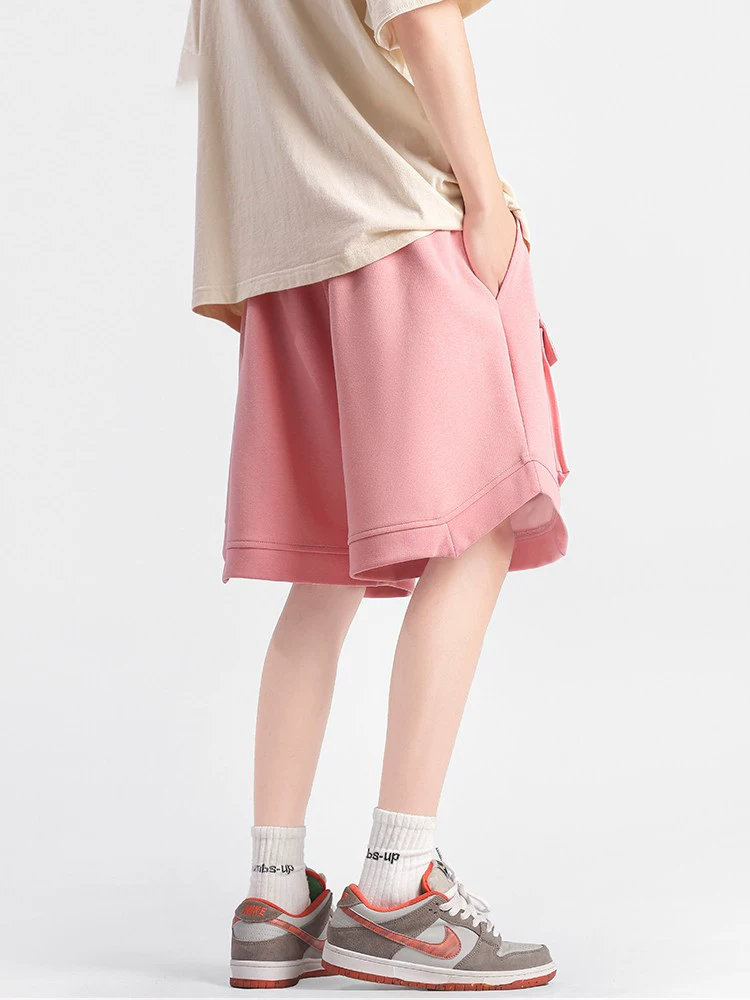Quần short kiểu Mỹ màu hồng của Jeanswest dành cho nam, quần năm điểm có dây rút thẳng, mỏng, nhiều túi, hợp thời trang mùa hè.