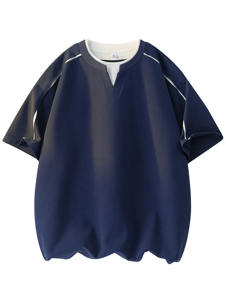 Áo thun giả hai mảnh cổ tròn thoáng khí phong cách Mỹ của Jeanswest dành cho nam, áo sơ mi ngắn tay thời trang cao cấp mùa hè, thương hiệu thời trang cao cấp.
