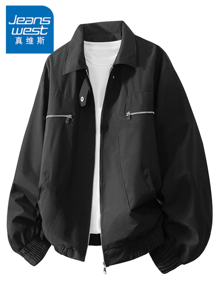 Áo khoác nam Jeanswest 2026 kiểu mới, dáng lửng, mùa xuân thu, chất liệu cao cấp, phong cách casual, màu đen.