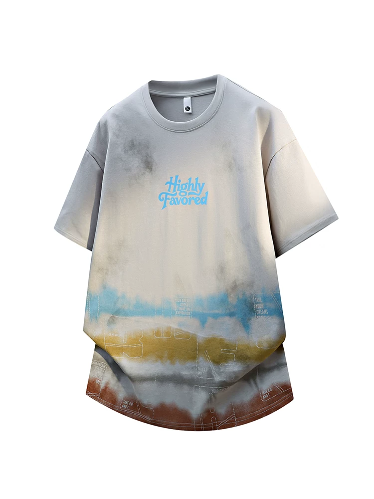 Áo thun nam Jeanswest kiểu Mỹ in chữ nhuộm tie-dye, mùa hè cao cấp, rộng rãi, thoải mái, thoáng khí, thân thiện với làn da, tay ngắn.