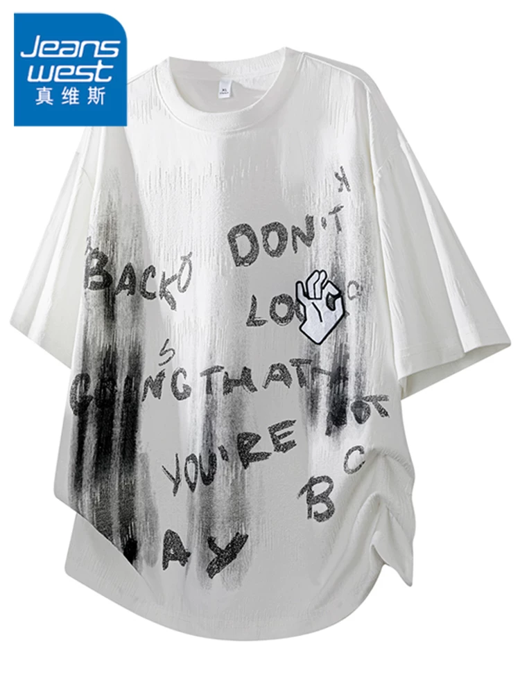 Áo thun nam cổ tròn tay ngắn in chữ phong cách Mỹ của Jeanswest, dáng rộng mùa hè, cảm giác cao cấp, thoáng khí, thân thiện với làn da.