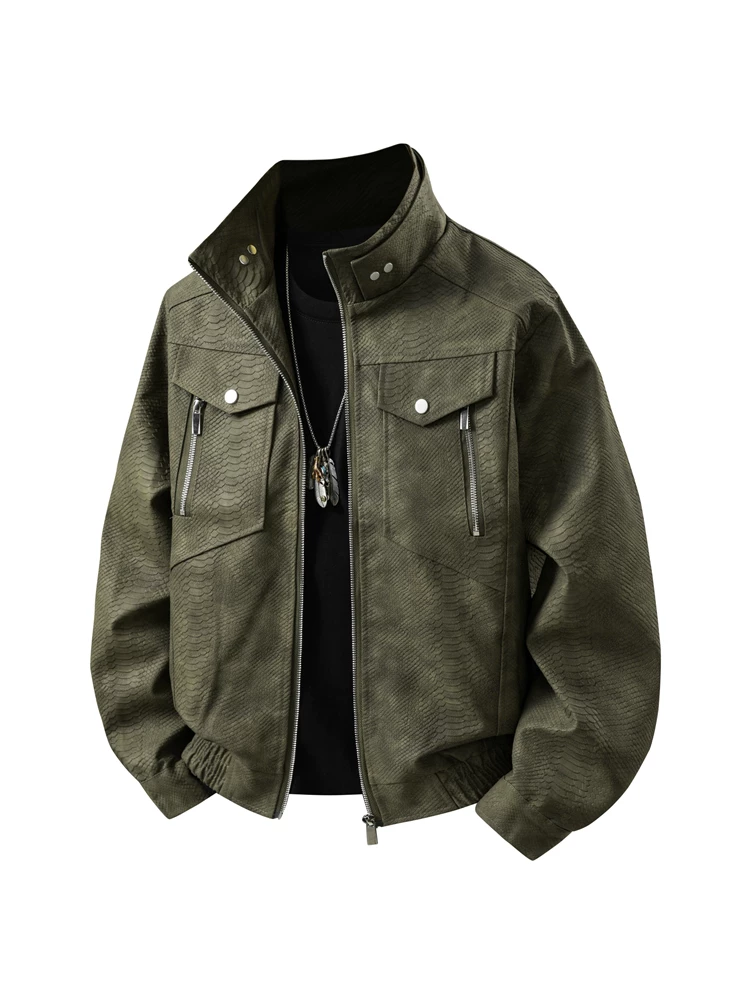 Áo khoác da cổ đứng phong cách retro Mỹ của Jeanswest dành cho nam, phong cách đường phố mùa xuân thu, áo khoác da rộng rãi và cá tính.