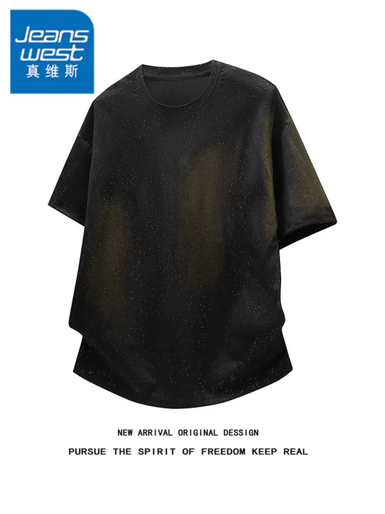 Áo thun cổ tròn họa tiết ngôi sao phong cách Mỹ của Jeanswest dành cho nam, áo thun ngắn tay dáng rộng thời thượng cao cấp mùa hè.