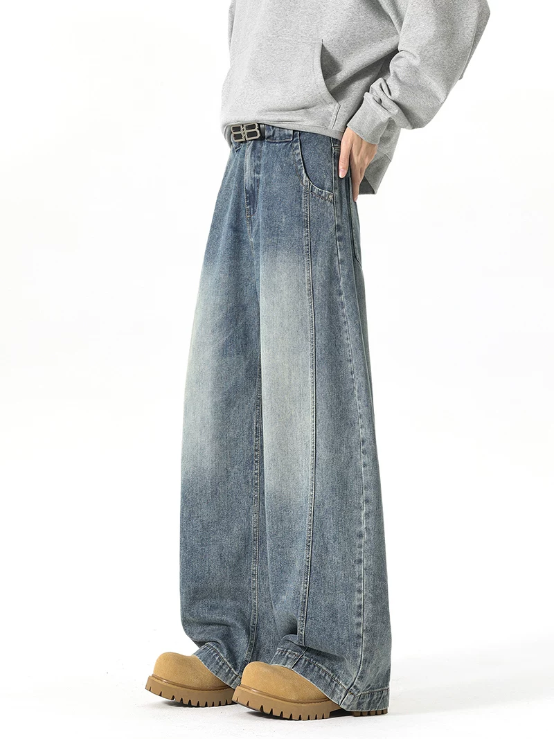 Quần jeans ống rộng phong cách Mỹ thời thượng của Jeanswest dành cho nam, dáng rộng thoải mái mùa thu đông, sành điệu và cao cấp, quần lót lông cừu.