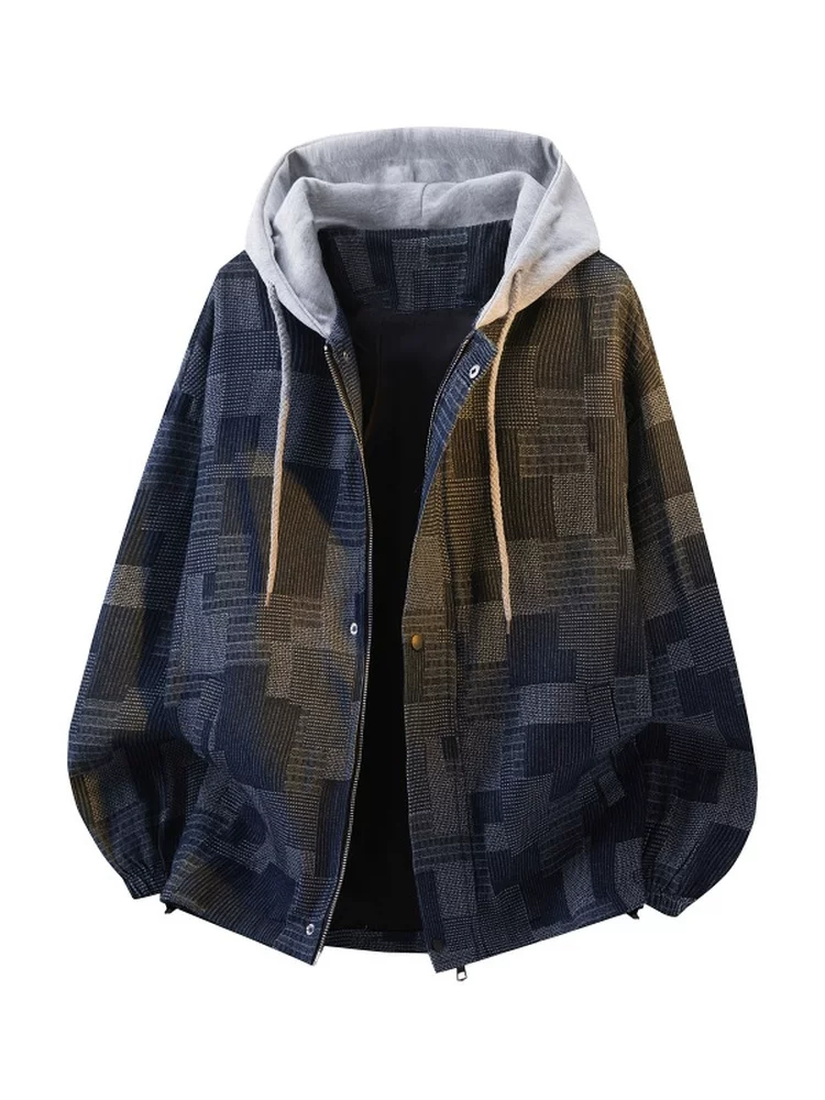 Áo khoác kẻ sọc giả hai mảnh phong cách retro của Jeanswest dành cho nam, áo khoác ngoài rộng rãi và đa năng cho mùa xuân và mùa thu.