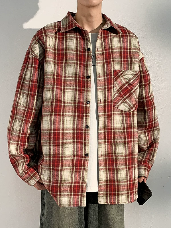 Áo sơ mi kẻ sọc phong cách Mỹ của Jeanswest dành cho nam, áo khoác sơ mi dài tay phong cách retro đa năng hợp thời trang mùa thu đông.