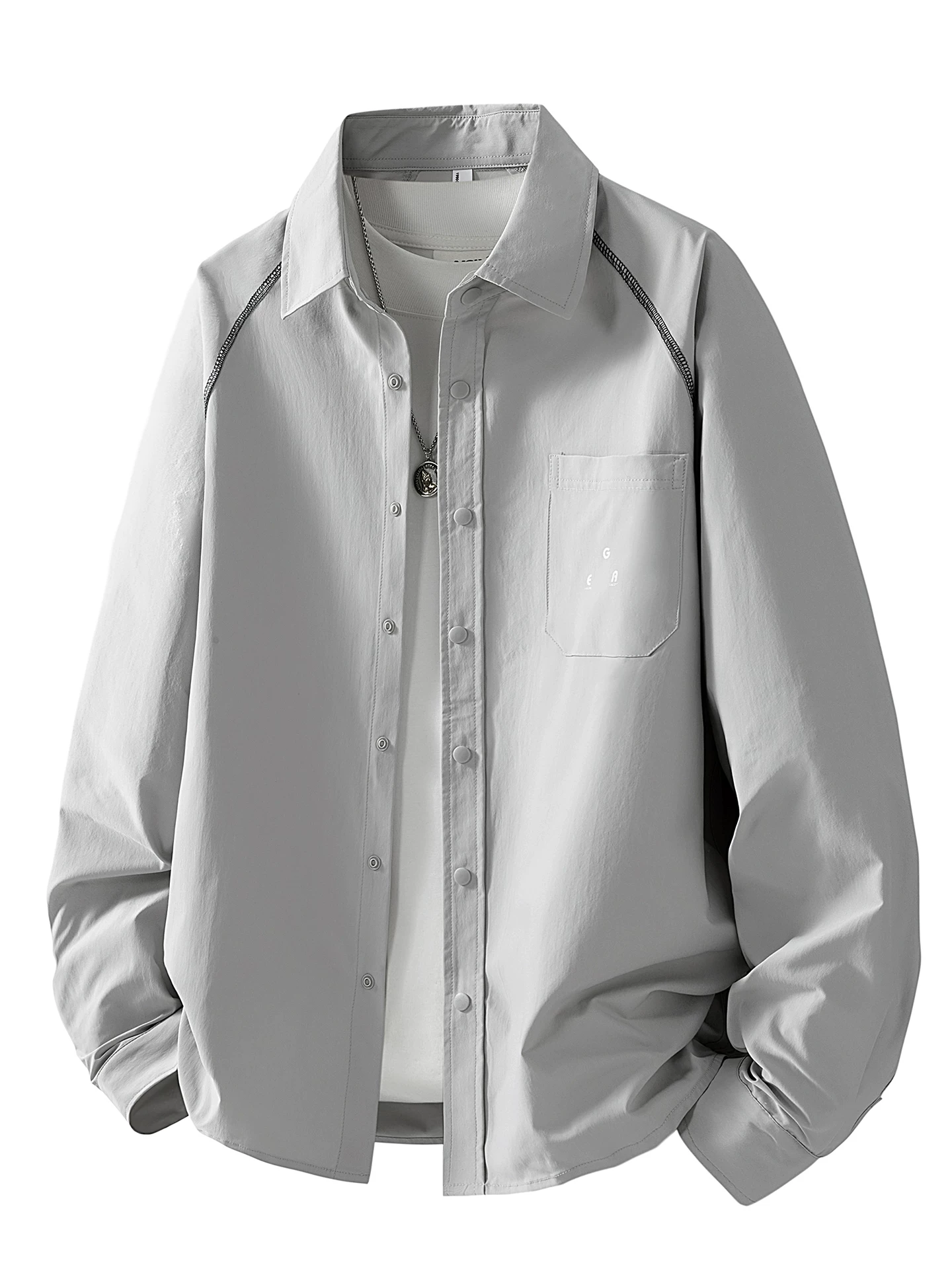 Áo khoác có cổ in chữ thương hiệu thời thượng theo phong cách Mỹ của Jeanswest dành cho nam giới, mùa xuân thu, áo sơ mi dáng rộng cao cấp.
