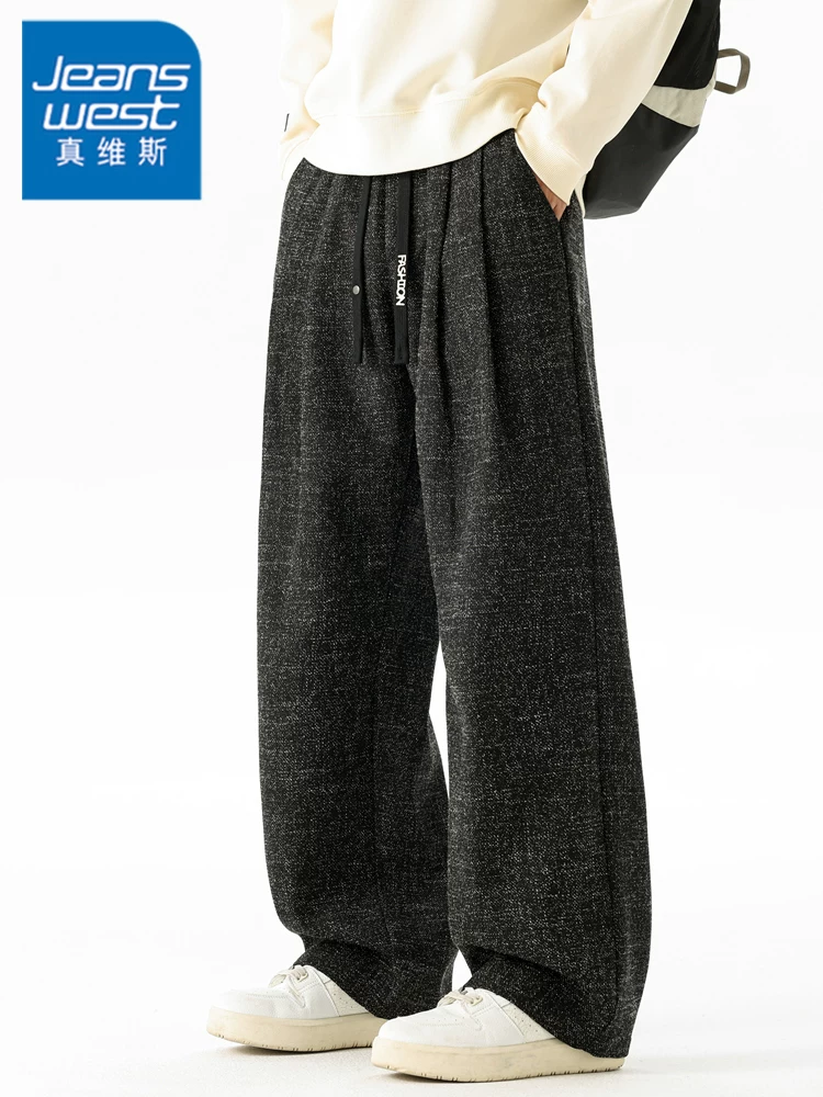 Quần jeanswest dáng suông màu đen dành cho nam, mùa xuân thu, thương hiệu thời trang cao cấp, quần dài sành điệu.