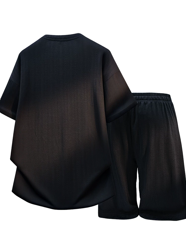 Bộ đồ nam Jeanswest kiểu Mỹ, chất liệu có vân, dáng rộng, cổ tròn, tay ngắn, thời trang cao cấp mùa hè, bộ hai món.