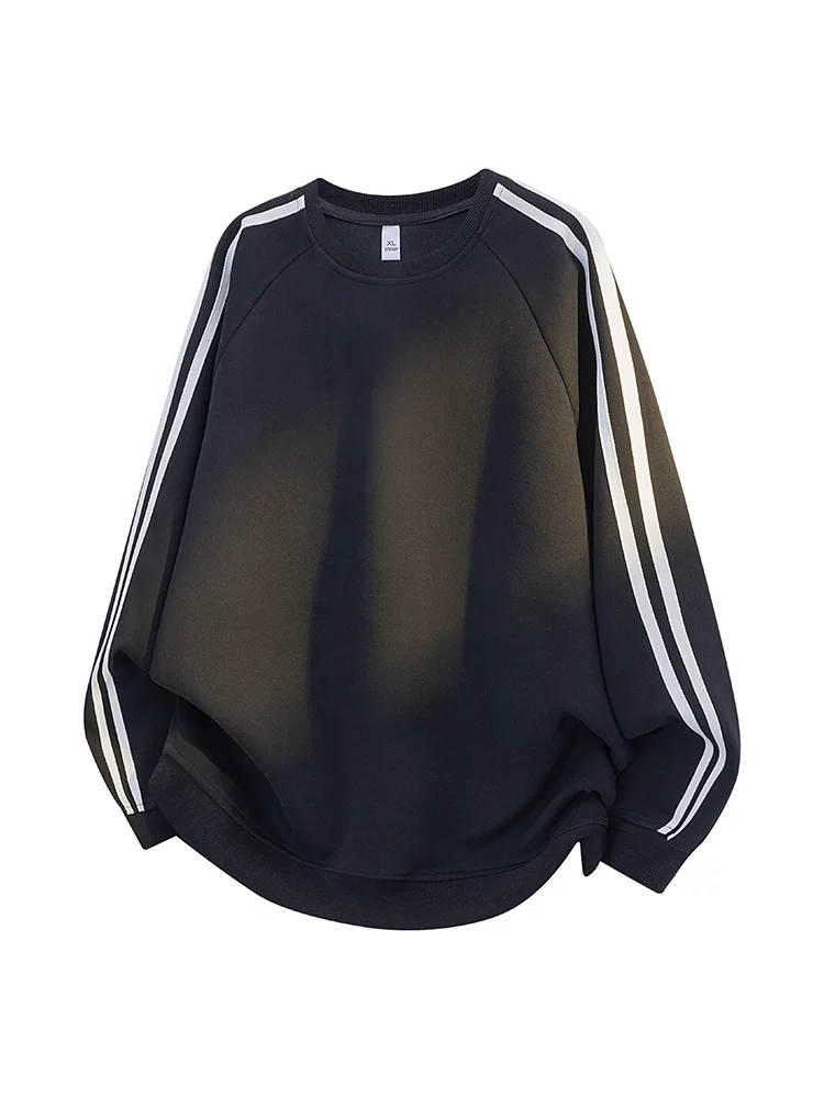 Áo nỉ cổ tròn kẻ sọc phong cách Mỹ của Jeanswest dành cho nam, mùa xuân và mùa thu, lót lông cừu, dày dặn, lớp lót đa năng, cảm giác cao cấp.