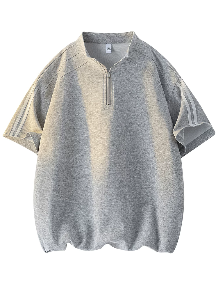 Áo thun nam Jeanswest nửa khóa kéo, chất liệu lụa đá sọc, kiểu dáng rộng rãi, thoáng khí, thời trang, cá tính, mát mẻ, tay ngắn.