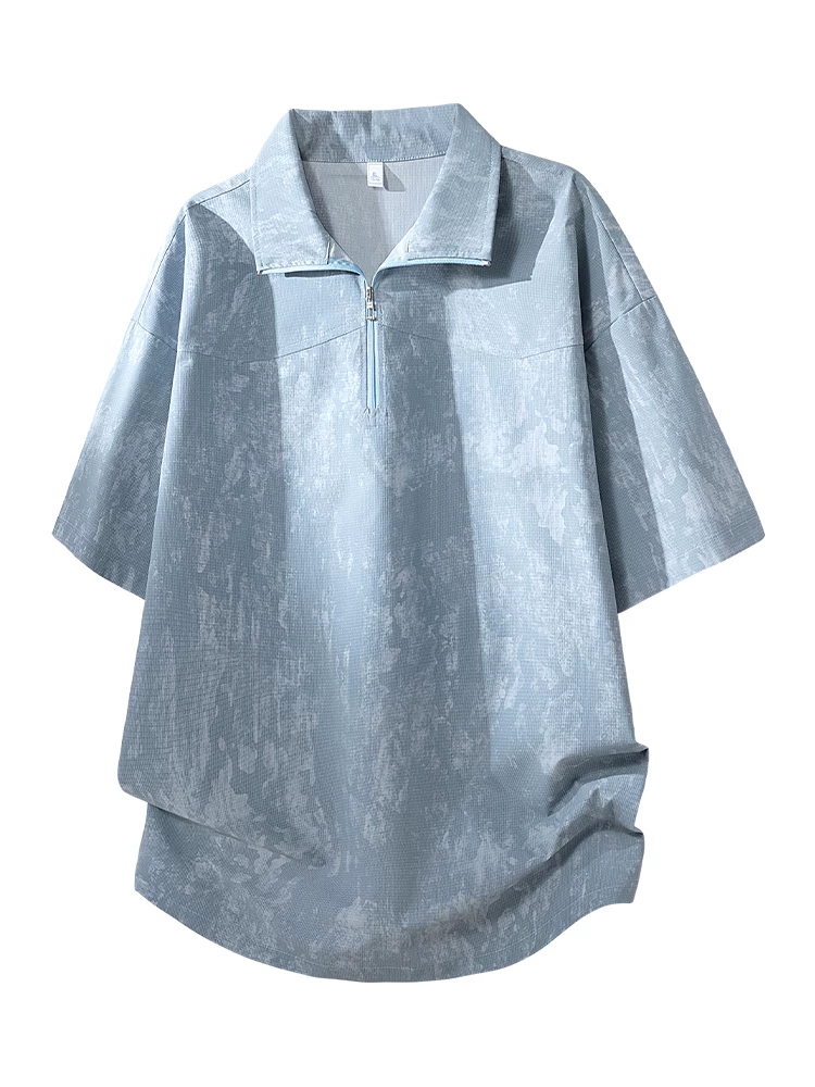 Áo thun nam kiểu Mỹ có cổ, nửa khóa kéo, phong cách thường ngày của Jeanswest, mùa xuân hè, tay áo năm phần tư, cảm giác cao cấp, tay áo ngắn rộng rãi.