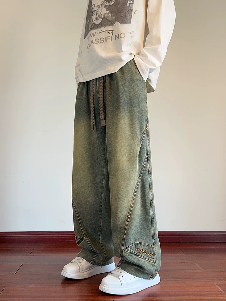 Quần jean ống rộng phong cách retro Mỹ của Jeanswest dành cho nam, mùa xuân và mùa thu, cỡ lớn, quần âu màu đen đa năng.