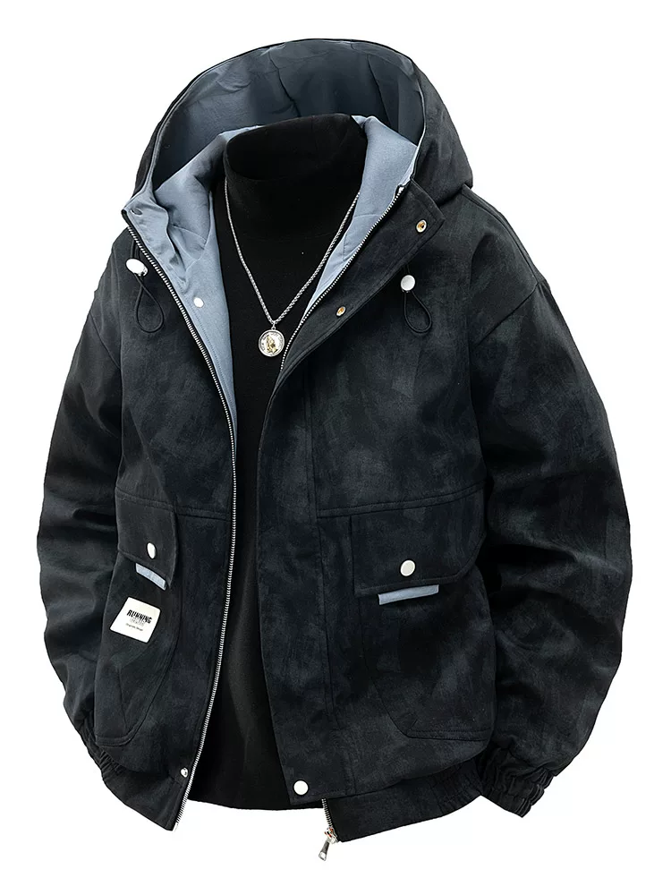 Áo khoác có mũ trùm đầu phối màu của Jeanswest dành cho nam, áo khoác ngoài đa năng dáng rộng phong cách Mỹ mùa xuân.