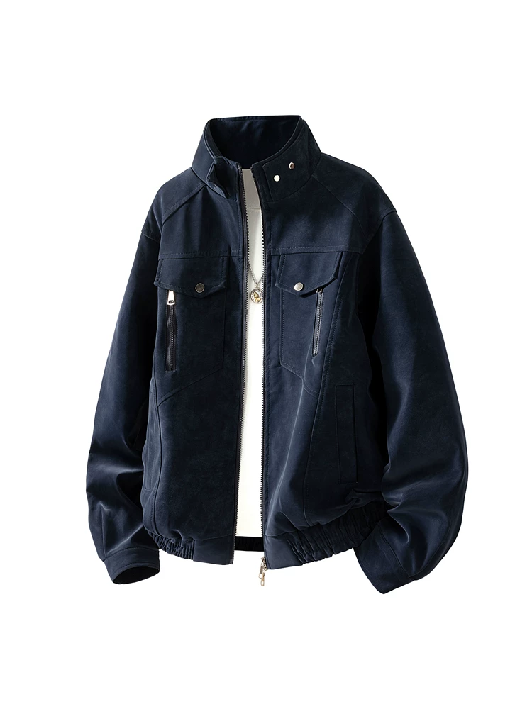 Áo khoác da PU kiểu Mỹ thời thượng của thương hiệu Jeanswest dành cho nam, mùa xuân thu, áo khoác đen rộng rãi, cá tính và thoải mái.