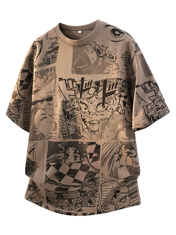 Áo thun in họa tiết graffiti nửa tay kiểu Mỹ của Jeanswest dành cho nam, mùa xuân hè, áo màu đen rộng rãi, thoáng khí, phong cách giản dị.