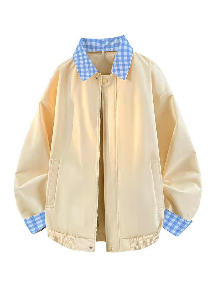Áo khoác kẻ sọc cổ điển Nhật Bản của Jeanswest dành cho nam, áo khoác đa năng dáng rộng hợp thời trang mùa xuân.