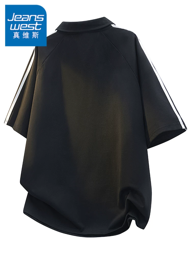 Áo thun ngắn tay cổ bẻ sọc thời trang phong cách Mỹ của thương hiệu Jeanswest dành cho nam, áo polo dáng rộng thường ngày mùa xuân hè.